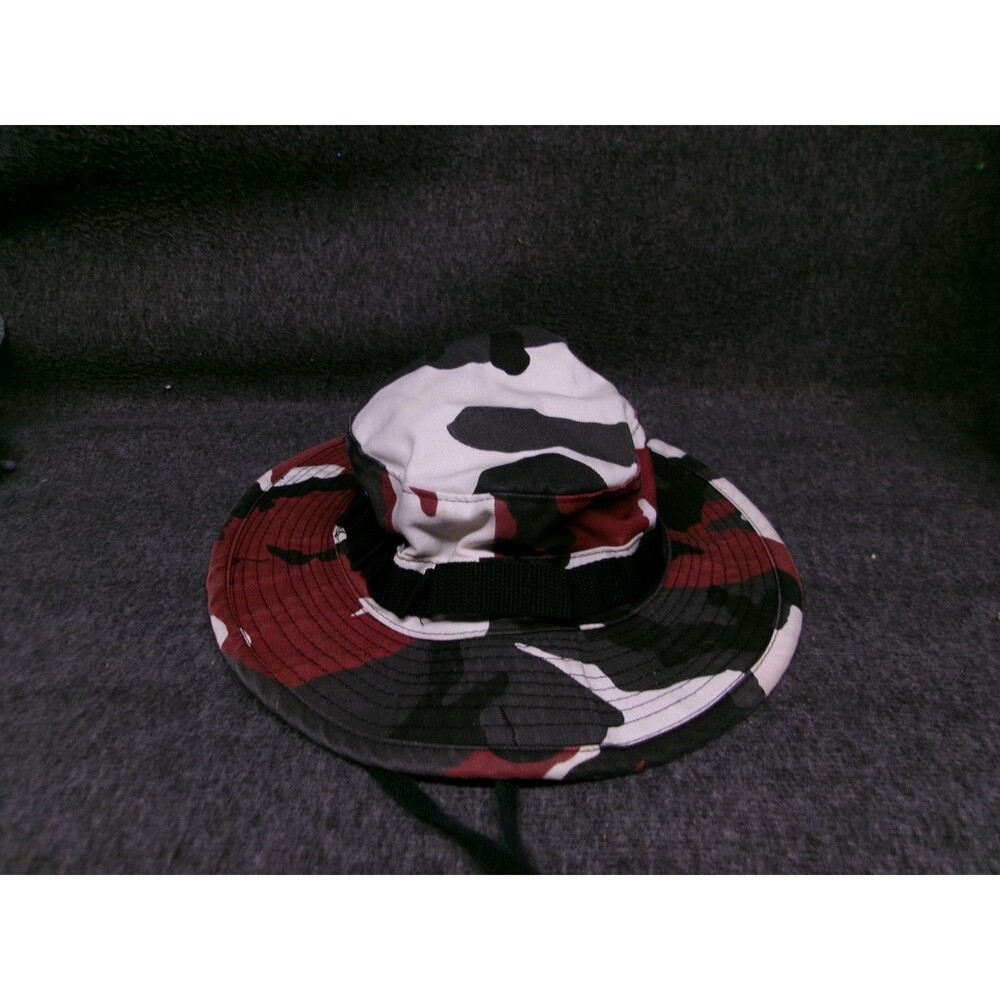 Camo Boonie Hat Unisex 7 1/4 Wide Brim Chin Strap Red Black White Outdoor
